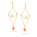Gold-Tone Metal Love Birds Orange Crystal Drop Earrings