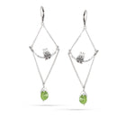 Silver-Tone Metal Love Birds Green Teardrop Earrings