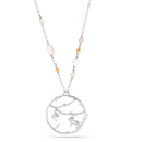 Silver-Tone Metal White Beads And Lion Charm Pendant Necklace