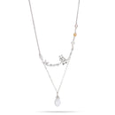 Silver-Tone Metal Love Birds White Teardrop Stone Adjustable Lobster Claw Closure Necklaces