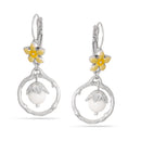 Silver-Tone Metal Flower And White Bead Drop Earrings