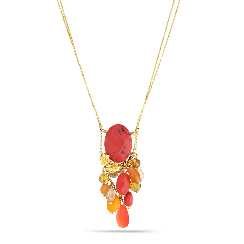 Gold-Tone Metal Multi Color Beadsflower Drop Necklace