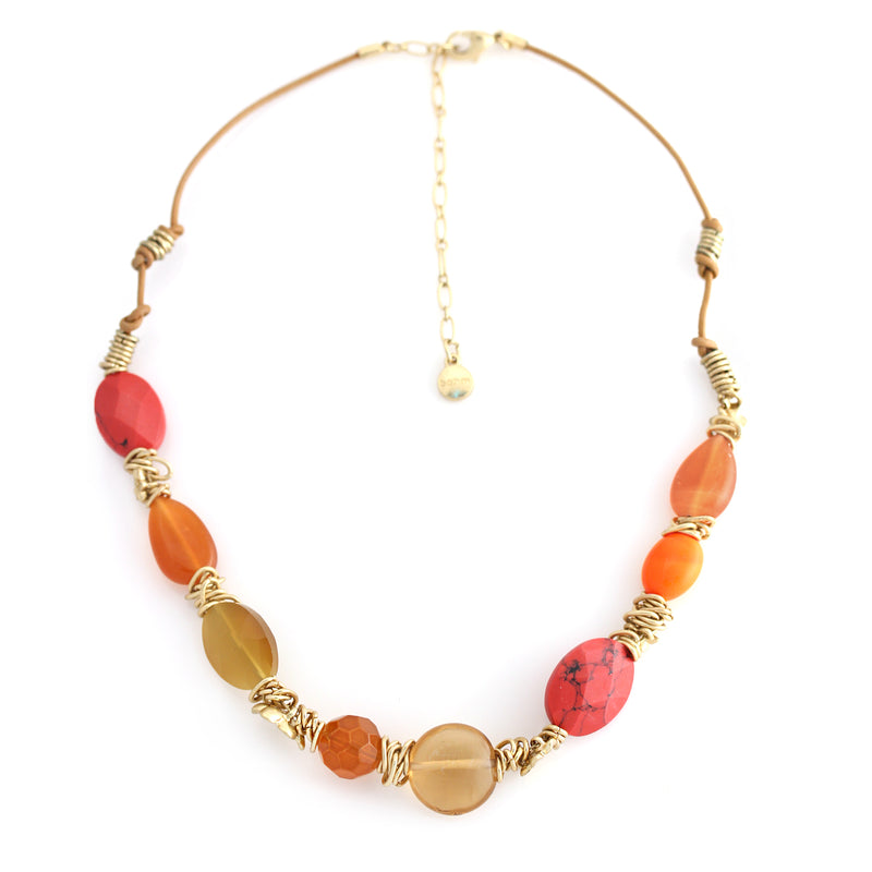 Multi Color Beads Gold Flower Necklace