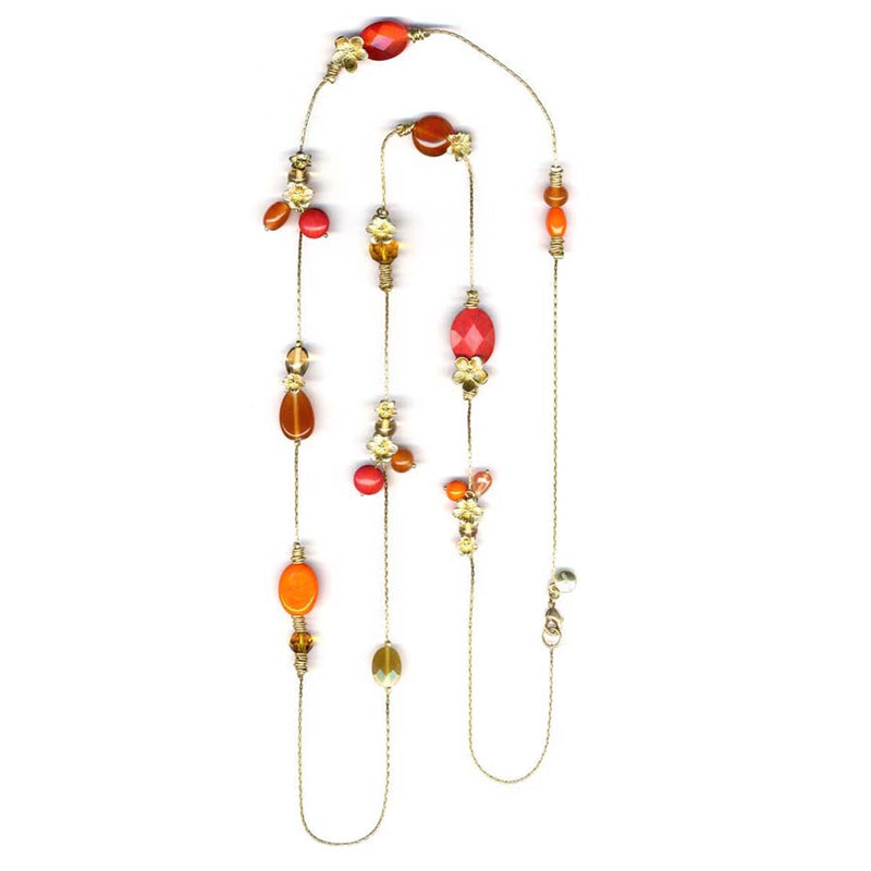 Gold-Tone Metal Coral Mix Beads Necklace