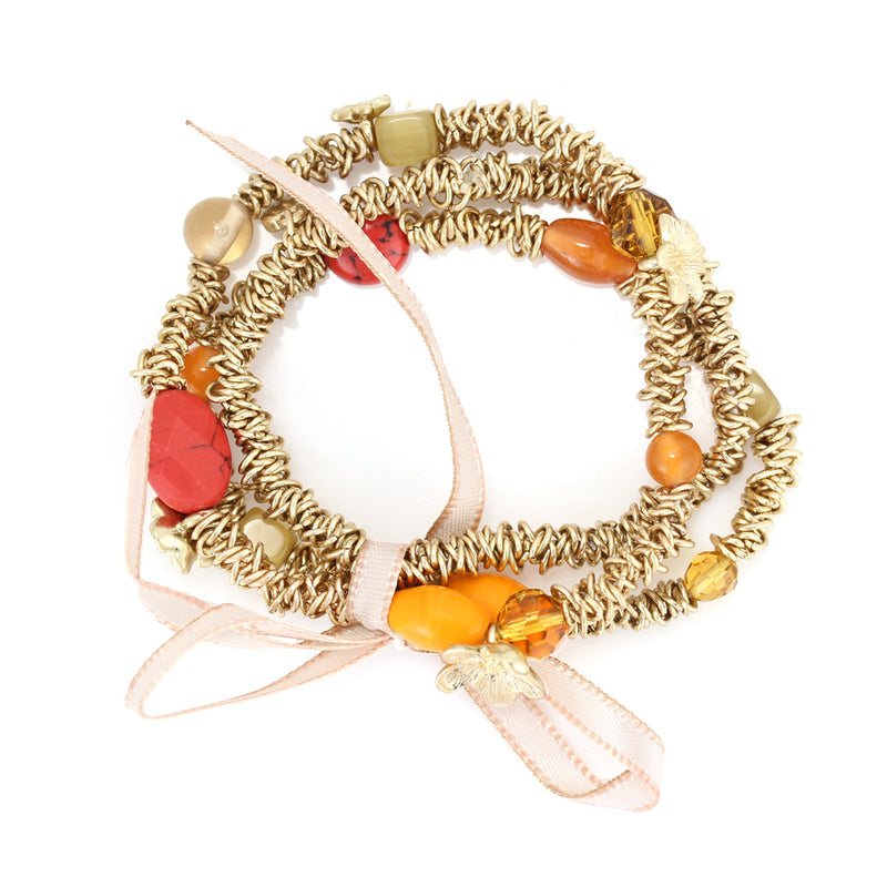 Gold-Rone Metal Coral Beads Stretch Bracelets