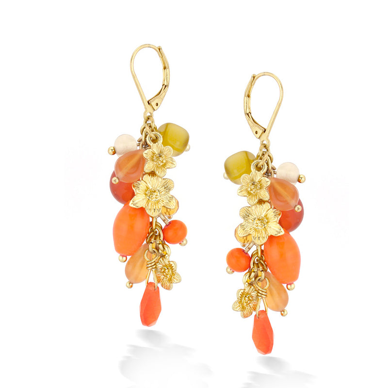 Gold-Tone Metal Flower And Coral Drop Earrings