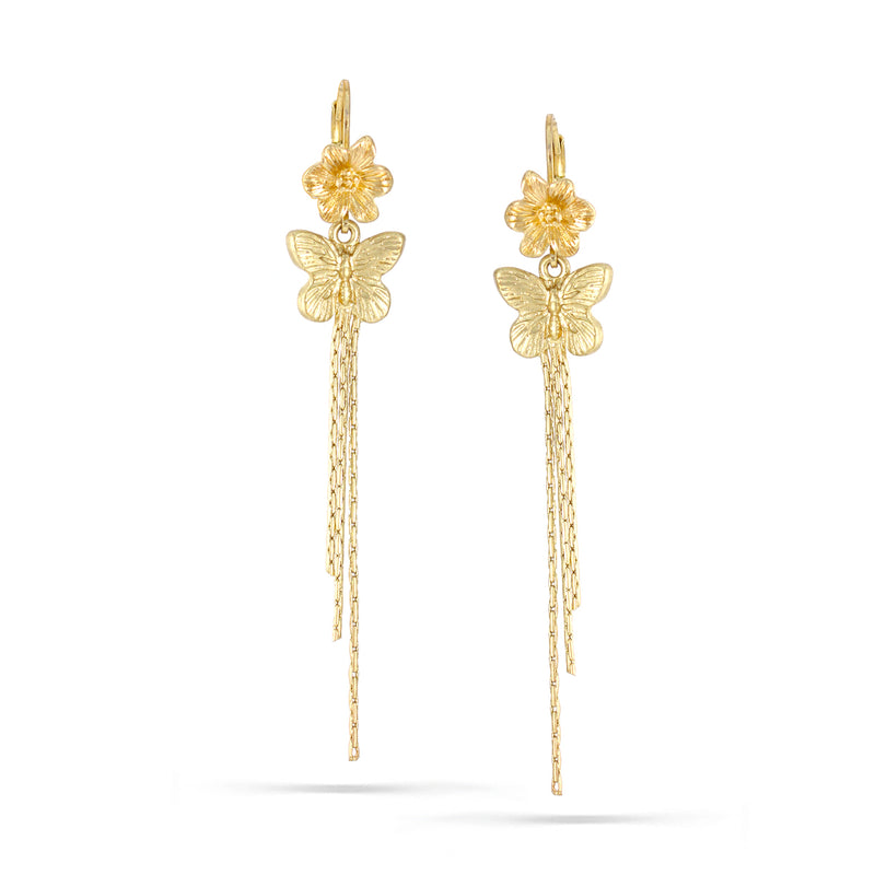 Gold-Tone Metal Flower Tassel Earrings