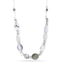 Silver-Tone Metal Flower White And Grey Beads Adjustable Lobster Claw Closure Necklaces