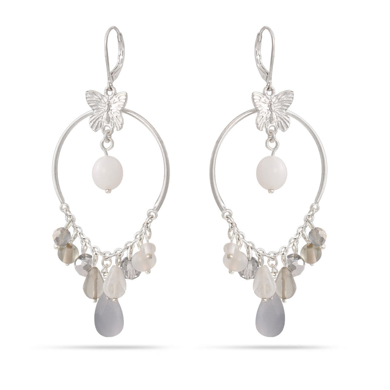 Silver-Tone Metal Butterfly And Beads Drop Earrings