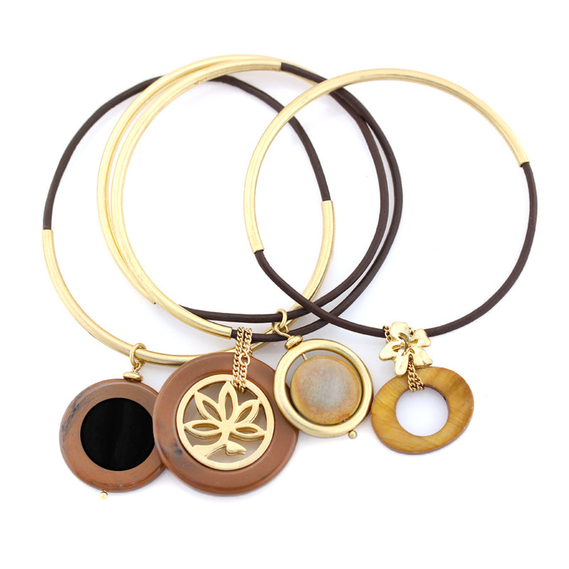 Gold-Tone Metal Filigree Black And Brown Set Of 4 Charm Bracelets