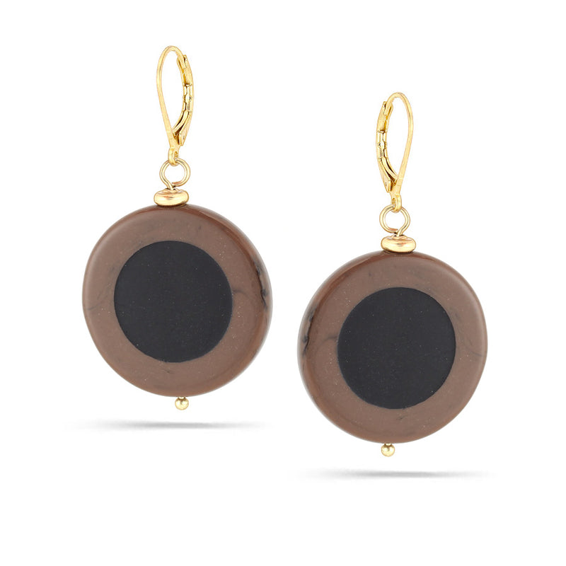 Gold-Tone Metal Brown And Black Round Drop Earrings