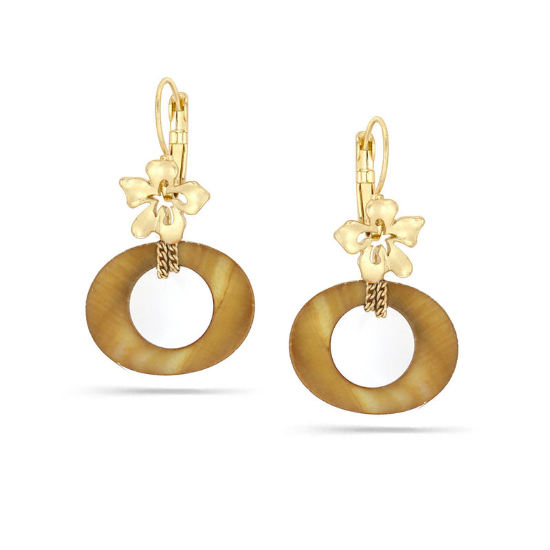 Gold-Tone Metal Flower Mother Of Pearl Drop Earrings