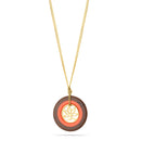 Gold-Tone Metal Coral Brown And Gold Filigree Round Pendant Necklace