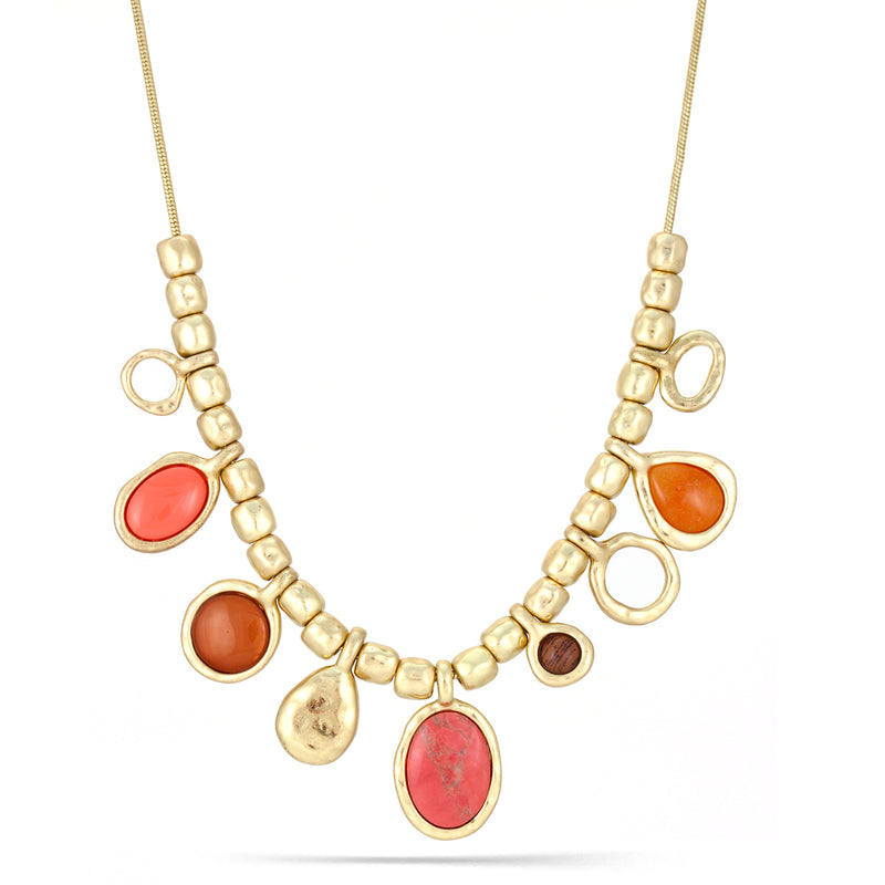 Gold-Tone Metal Coral And Brown Stone Necklace