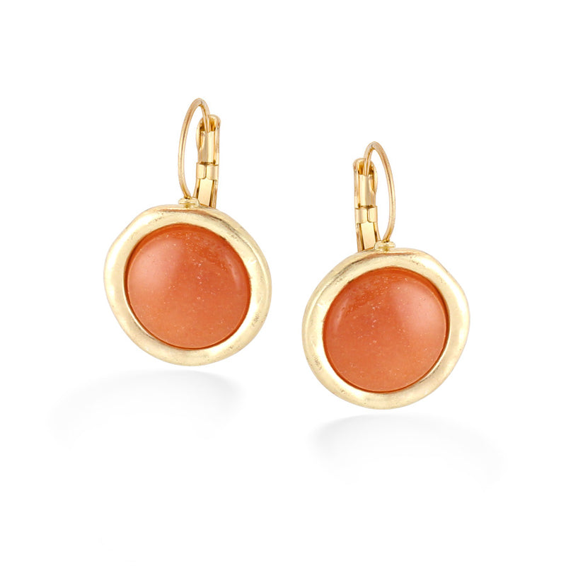 Gold-Tone Metal Orange Stone Drop Round Errings