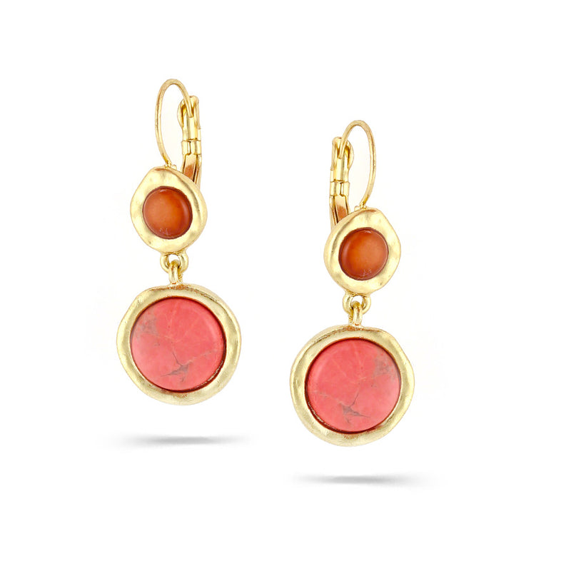 Gold-Tone Metal Pink And Orange Stone Metal Drop Earrings