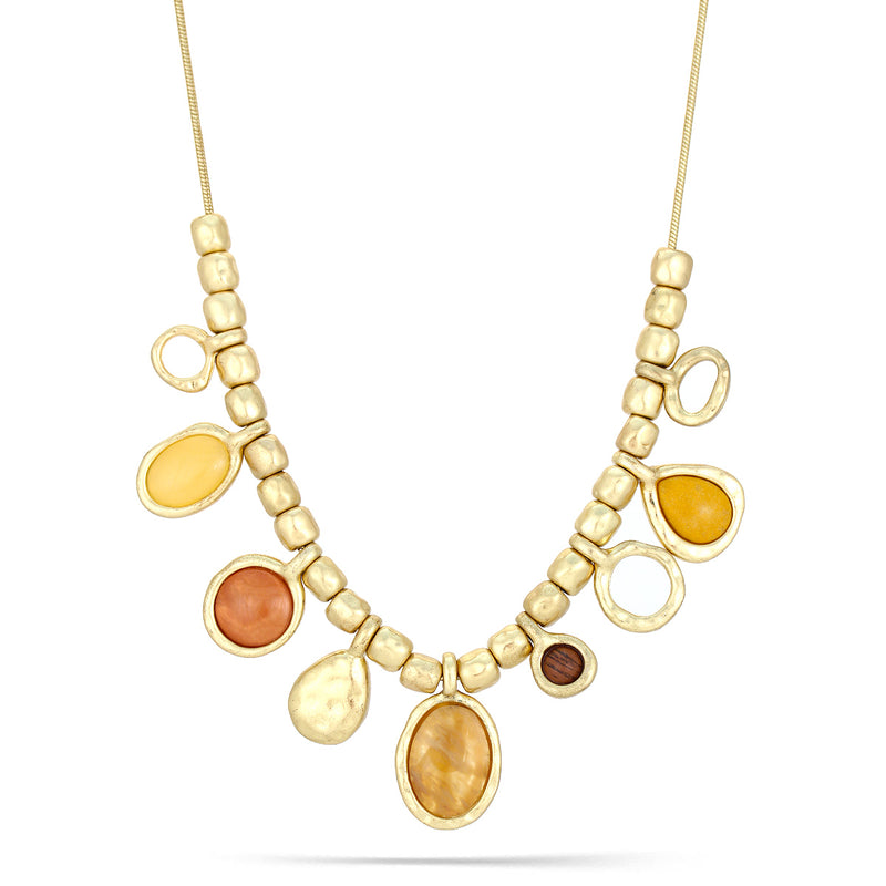 Gold-Tone Metal Yellow And Brown Stone Necklace