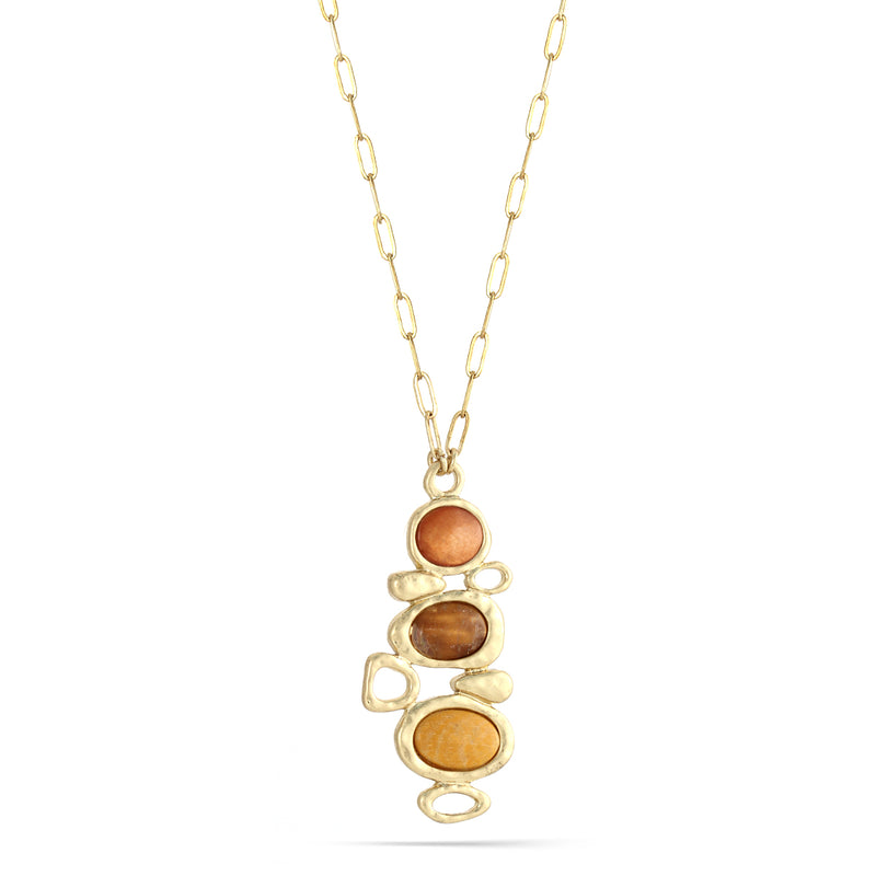 Gold-Tone Metal Yellow And Orange Stone Pendant Necklace