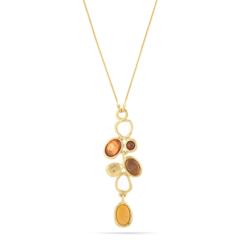 Gold-Tone Metal Yellow Orange And Brown Stone Pendant Necklace