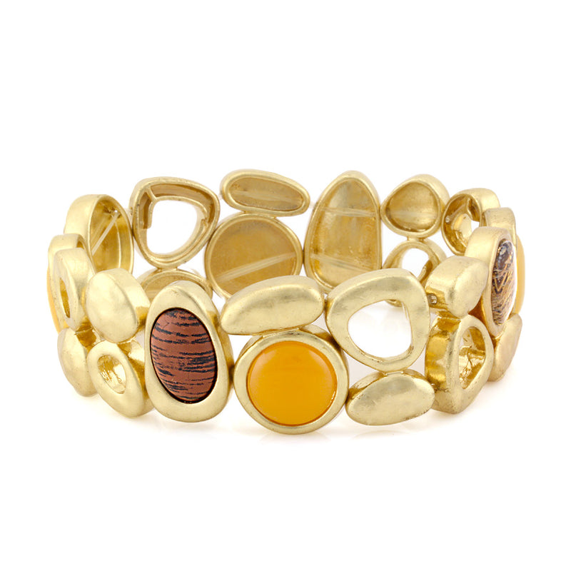 Gold Matte Finished-Tone Yellow-Orange And Brown Stone Stretch Bracelets