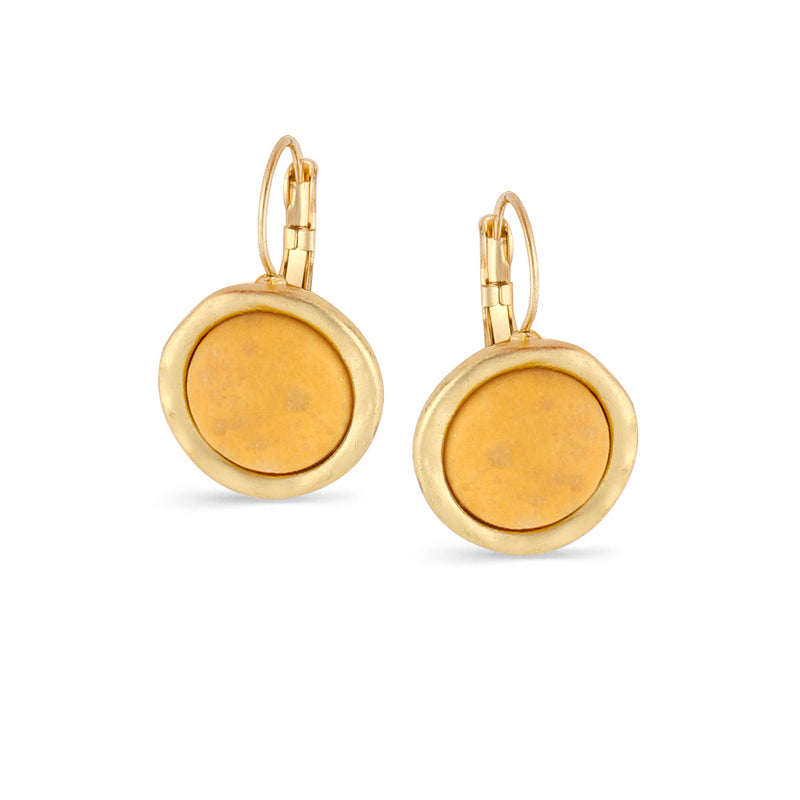 Gold-Tone Metal Yellow Round Stone Metal Drop Earrings