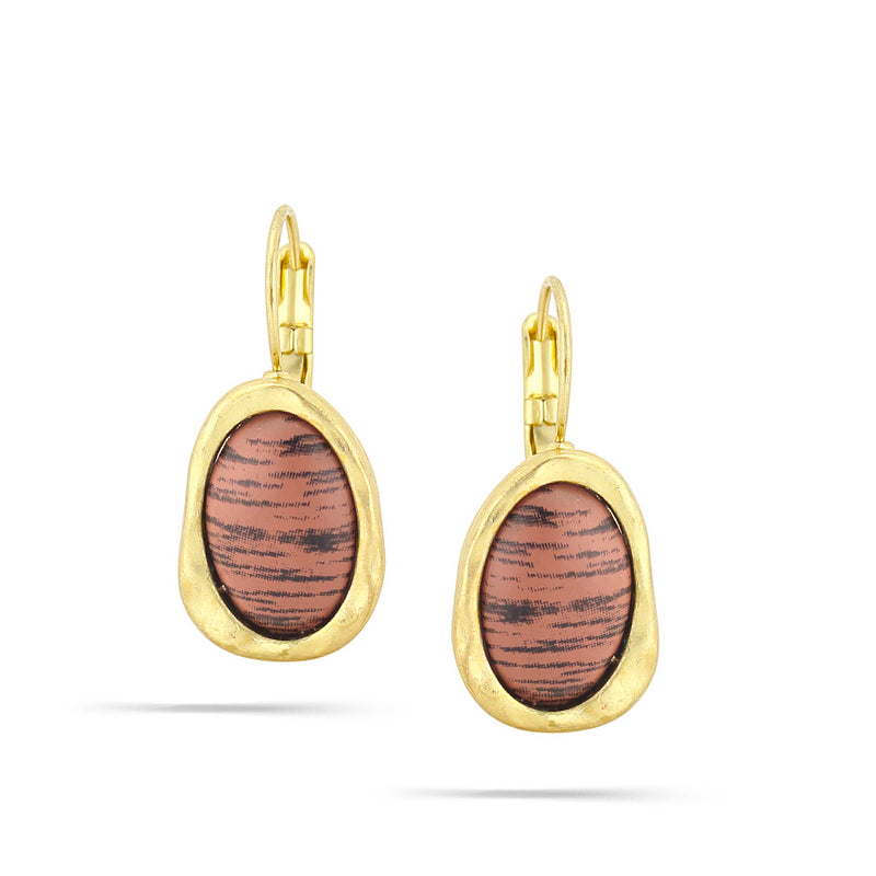 Gold-Tone Metal Brown And Black Stripe Drop Earrings