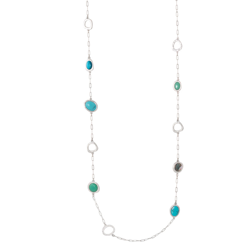 Silver-Tone Metal Turquoise Lobster Claw Closure Necklaces