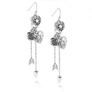 Silver-Tone Metal Filigree Heart Arrow And Flower Crystal Drop