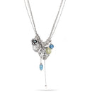 Silver-Tone Metal Heart Filigree Locket Flower And Coin Charm Necklace