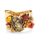 Gold-Tone Metal Squirrel Orange And Crystal Flower Hinged Bracelet