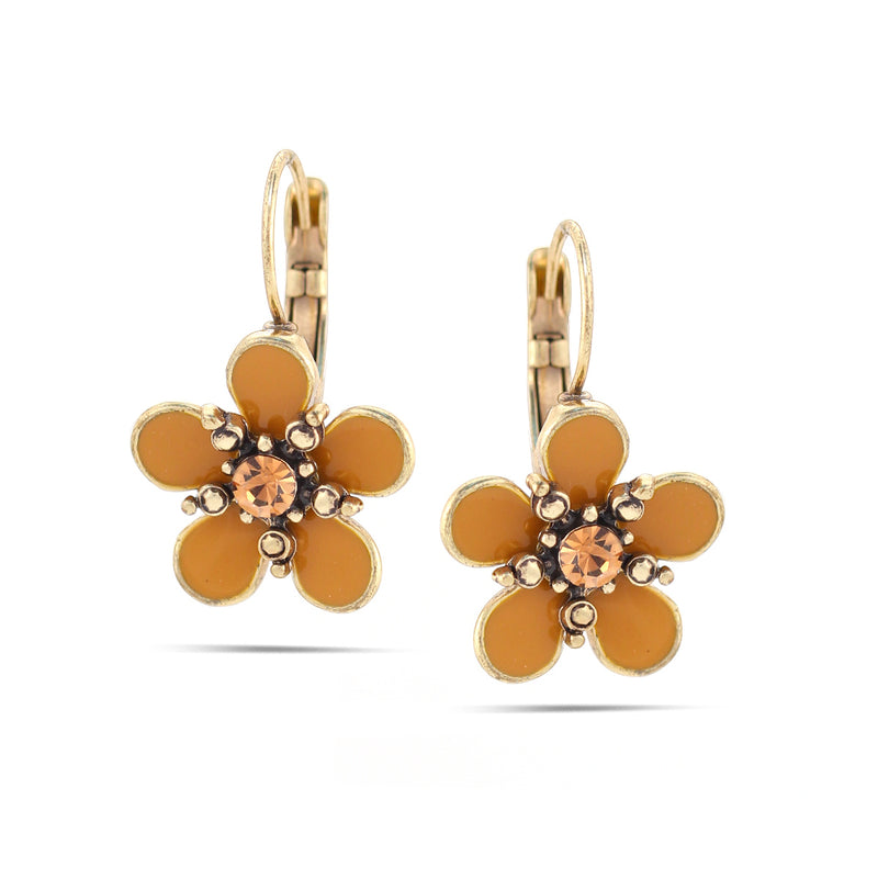 Gold-Tone Metal Peach Flower Crystal Earrings