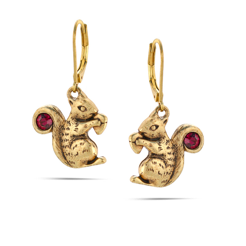 Gold-Tone Metal Squirrel Purple Crystal Earrings