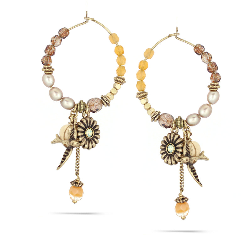 Gold-Tone Metal Mix Beads Charm Earrings