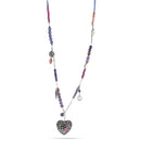 Silver-Tone Metal Amethyst Beads Silver Charms Opon Heart Necklace