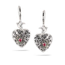 Silver-Tone Metal Heart Filigree Flower And Bird Drop Earrings