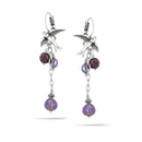 Silver-Tone Metal Bird Blue Pearl Brads Drop Earrings