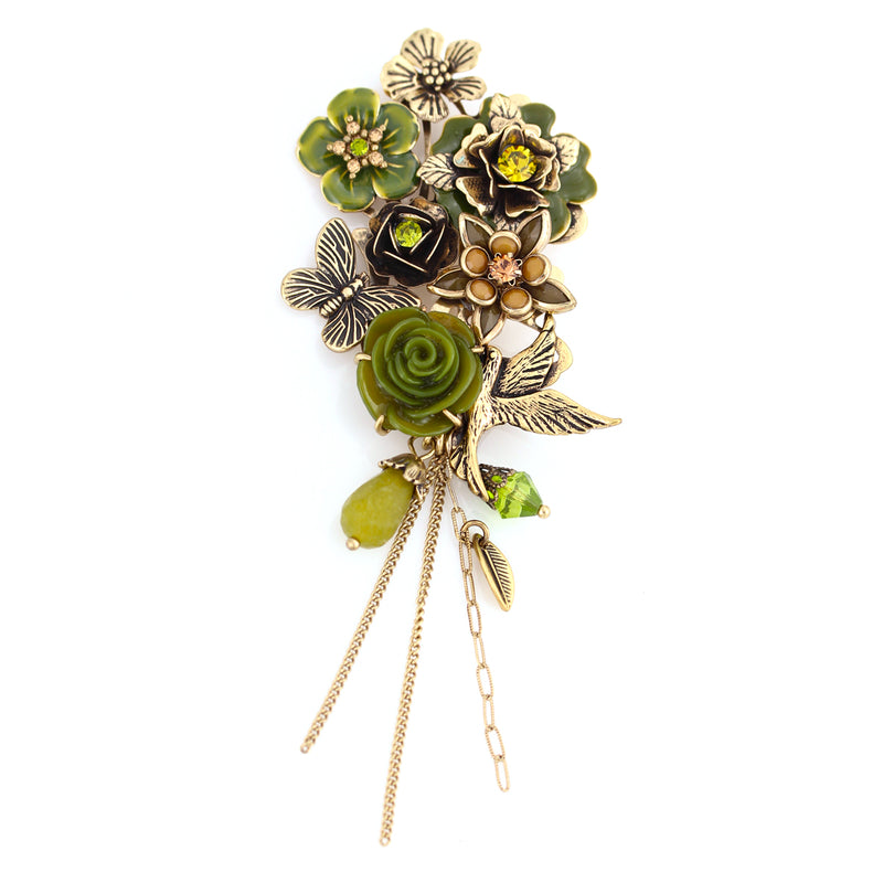 Gold-Tone Metal Bird Butterfly And Flower Brooches