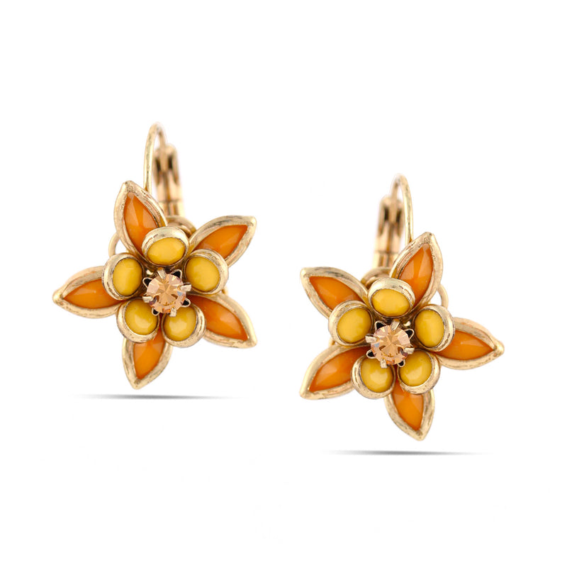 Gold-Tone Metal Yellow And Orange Flower Drop Earrings