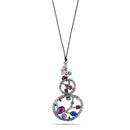 Silver-Tone Metal Multicolor Crystal Black Leather Chain Necklace