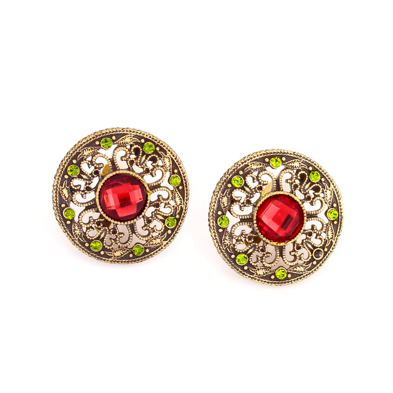 Gold-Tone Metal Red Stone Clip On Earrings