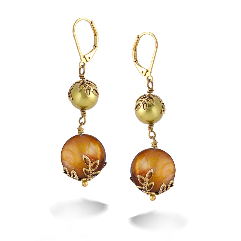 Gold-Tone Metal Gold Pearl And Gold Mop Earrings