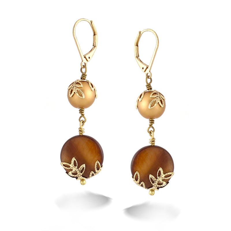 Gold-Tone Metal Gold Pearl And Gold Mop Earrings