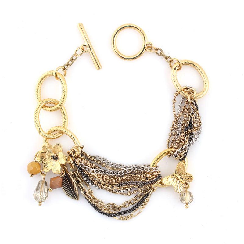 Gold-Tone Metal Multi Layered Charm Wrap Around Bracelets