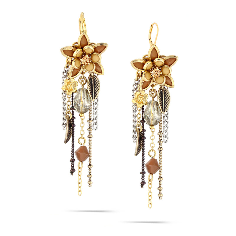 Gold-Tone Metal Flower Tassel Earrings