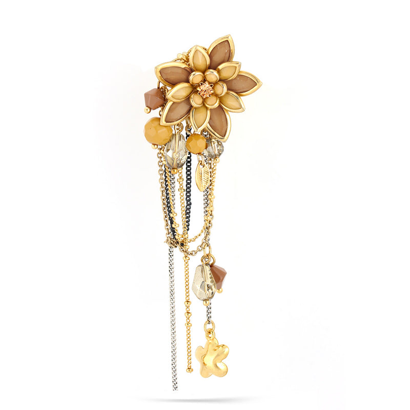 Gold-Tone Metal Brown Flower Charm Brooches 
