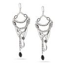 Silver-Tone Metal Black Beads Charm Tassel Earrings