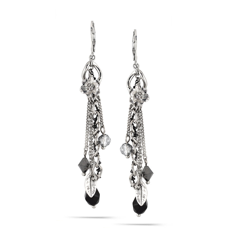 Silver-Tone Metal Black And Hematite Beads Earrings