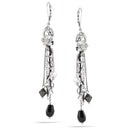 Rhodium-Tone Metal Black Bead Tassel Earrings