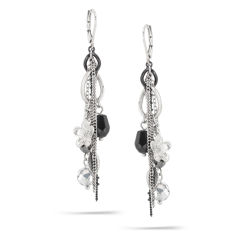 Silver Tone Metal Hematite Drop Earrings