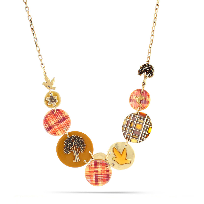 Gold-Tone Metal Djustable Necklace With A Mixed Motif Pendant